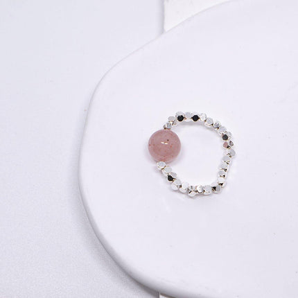Elegant Pink Beads and Silver Beads Ring Delicate Jewelry for Women and Girls