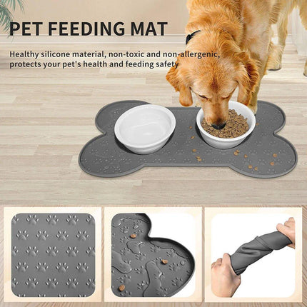 Silicone Pet Feeding Food Mat Bone Waterproof Non-slip Cat Dog Bowl Placemat