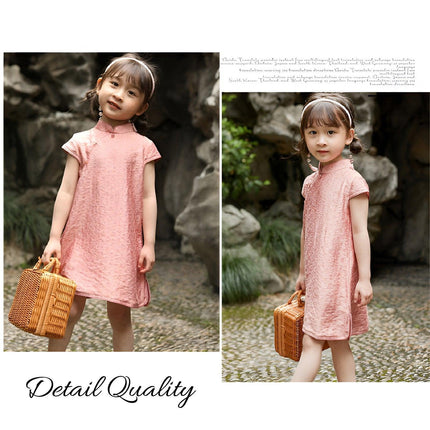 Girls Summer Cheongsam Dress Princess Solid Floral Fashion New Chinese Style - Aimall