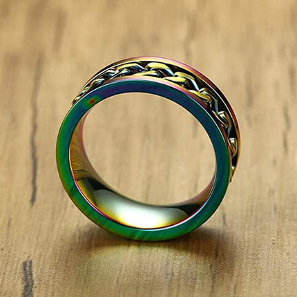 Spinner Rings Mens Womens Fidget Rotating Ring Silver Stainless Steel Size 7 - Aimall