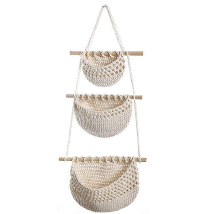 Three Layer Cotton Rope Wall Hanging Basket Door Storage Rack Organizer Bag