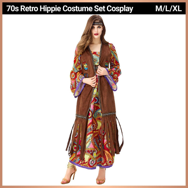 70 S Retro Disco Hippy Dress Hippie Costume Dress Primitive Tribal Goddess - Aimall