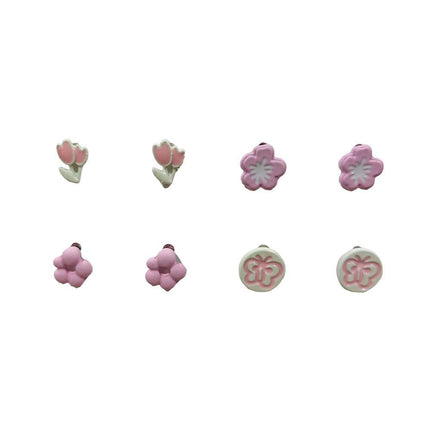 Cute Pink Stud Earrings Set for Women Girls Simple Fashion Jewelry Accessories