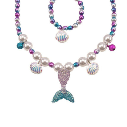 Girls Mermaid Fishtail Jewelry Set Necklace Bracelet Shell Earrings Ring Gift
