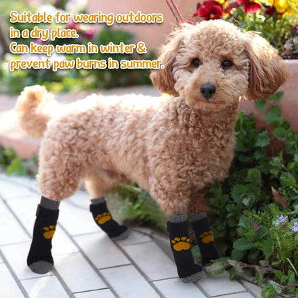 4pcs Christmas Pet Dog Socks Anti-Slip Warm Knit Socks for Small Medium Dog Cat