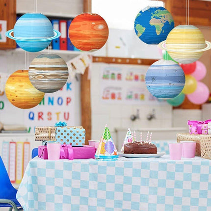 8PCS Foldable Planet Paper Lantern DIY Handmade Round Star Theme Party Decor