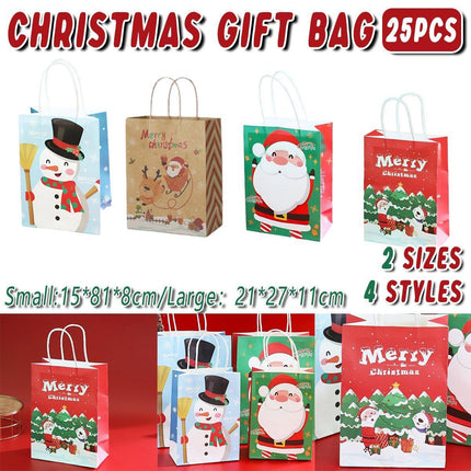 25PCS Christmas Tote Bags Kraft Paper Gift Bags Party Favor Holiday