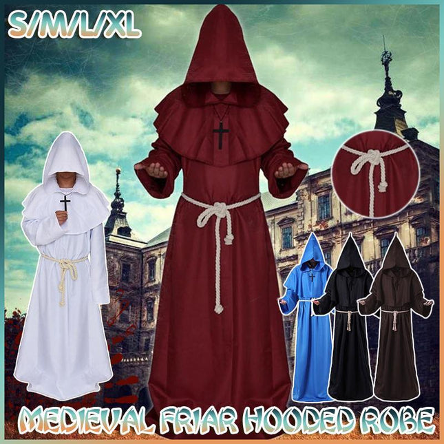 Medieval Friar Hooded Robe Monk Cross Necklace Renaissance Cosplay Costume AU - Aimall