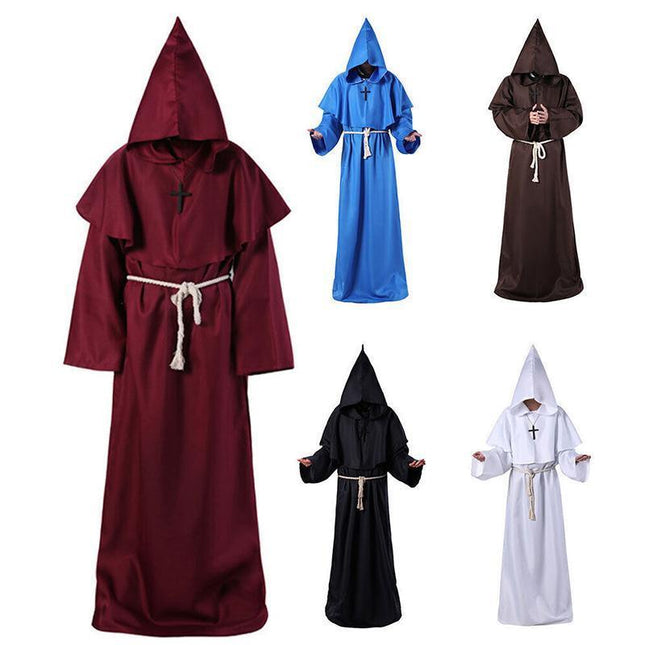 Medieval Friar Hooded Robe Monk Cross Necklace Renaissance Cosplay Costume AU - Aimall