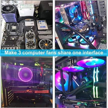 3 Pin Fan Splitter Cable 1 to 4 Ways Extension Power Sleeved Y Cable Case Coolin - Aimall