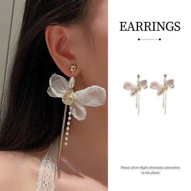 Vintage White Bow Long Earrings Sweet Fashion Jewelry for Women Elegant Gift