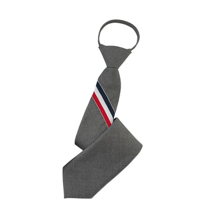 Men's zipper tie Fashion Pattern Striped Cotton Tie Preppy Student Slim Necktie - Aimall