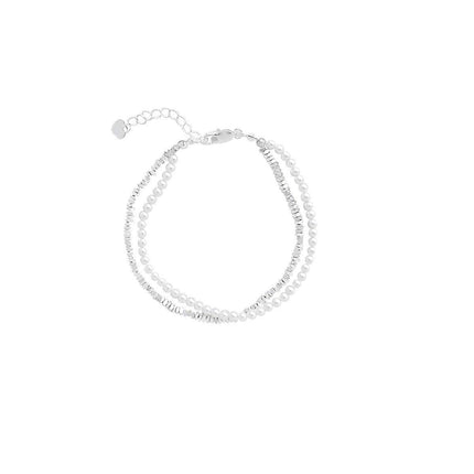 Double Layered Pearl Necklace Bracelet Set Silver Jewelry Women Fashion