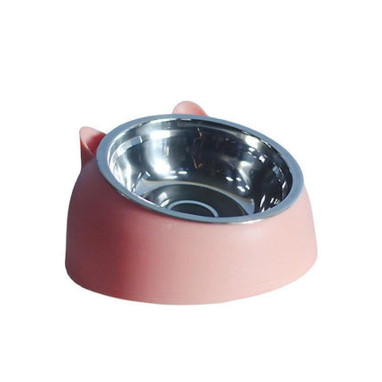 Pet Dog Cat Food Bowl Raised No Slip Stainless Steel Tilted Water Food Feeder - Aimall