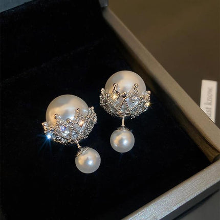 New Women Ladies Crystal Rhinestone Pearl Ear Studs Earrings Charm Jewelry Gift - Aimall