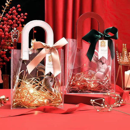 Transparent PVC Handheld Bags Transparent Gift Bag Handle Candy Containers Gifts White - Aimall