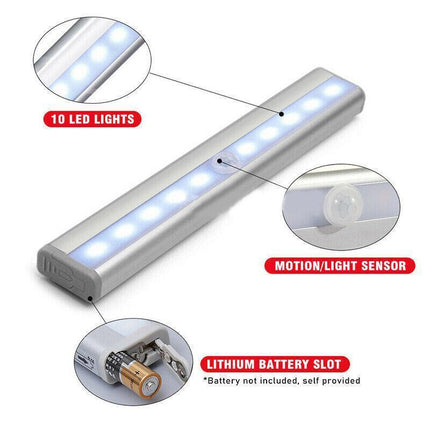 LED Motion Sensor Light PIR Cordless Night Light Closet Stair Battery Powered Cool White - Aimall