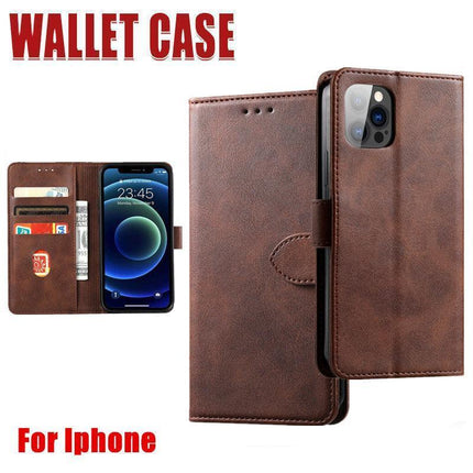 Brown Wallet Leather Flip Case Cover For iPhone 7 8 6 6S Plus X 11 12 13 Pro XS Max XR - Aimall