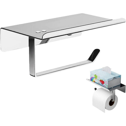 304 Stainless Steel Toilet Paper Holder Non-perforated Roll with Phone Rack