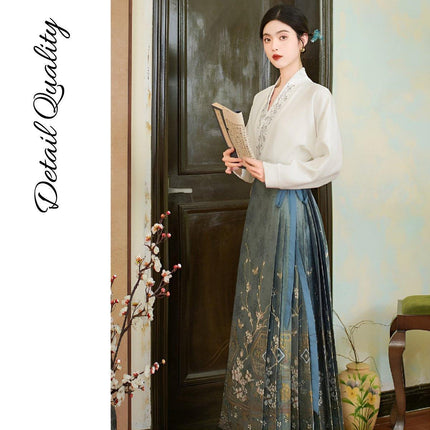 Spring Autumn Hanfu for Women Chinese Style Daily Wear Improved Horse Skirt