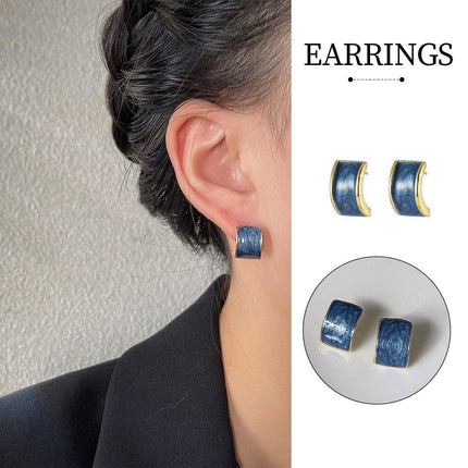 Elegant Geometric Halo Blue Vintage Stud Earrings Fashion Jewelry for Women
