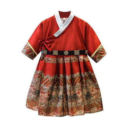 Red Hanfu Boys Girl Traditional Chinese Dress Clothes Ancient Children's Performance - Aimall