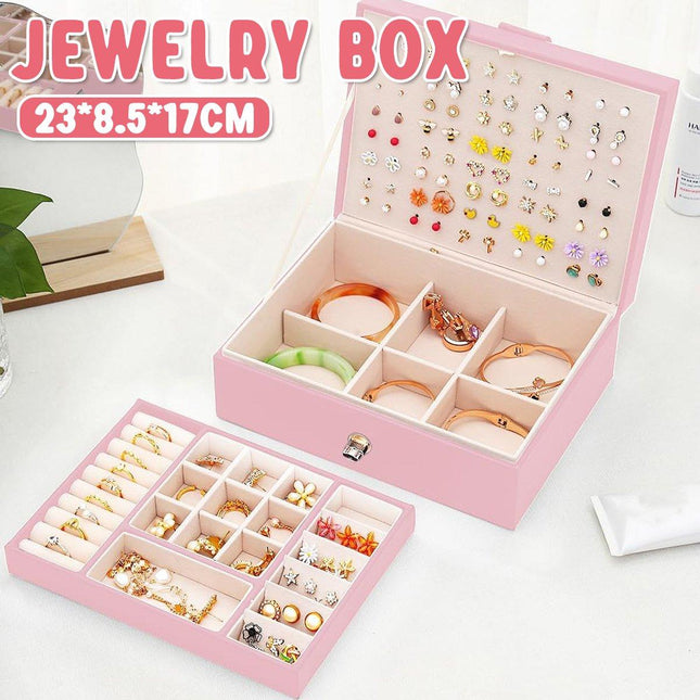Large Pink Jewellery Box Double Layer Storage Case Organiser for Accessories