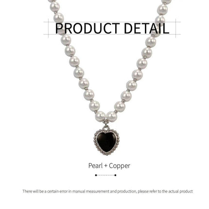 Black Heart Pearl Vintage Necklace Elegant Jewelry for Women Fashion Gift
