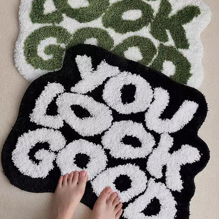 Absorbent Non Slip Letter Flocking Home Carpet Floor Mat Bed Blanket Bedroom Rug