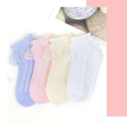 Girls Kids Lace Ruffle Ankle Short Socks Frilly Toddler Princess Socks 0-9 Yrad M Size - Aimall