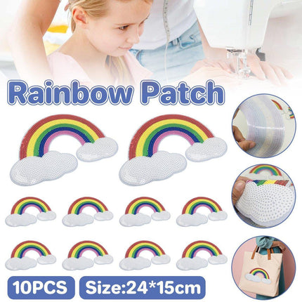 10PCS Large Colorful Sequin Embroidered Rainbow Patches DIY Clothing Accessories