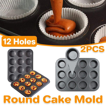 2pcs 12 Holes Round Cake Mould Baking Pan for DIY Cake Making and Baking Tools