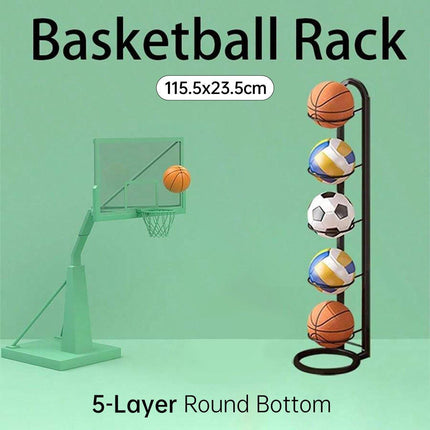 5 Tiers Basketball Storage Rack Football Sport Equipment Organizer Display Stand