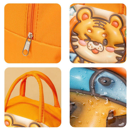 Cute 3D Cartoon Insulated Lunch Bag Oxford Fabric Bento Tote for School Use