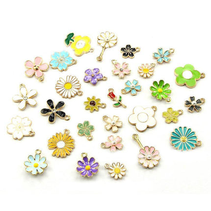 30PCS Assorted Gold Plated Enamel Flower Charms Pendant DIY For Jewelry Making - Aimall