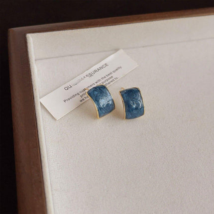 Elegant Geometric Halo Blue Vintage Stud Earrings Fashion Jewelry for Women