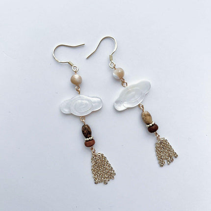 Mother of Pearl Tassel Earrings Auspicious Clouds Fashion Jewellery Women