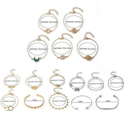 4 Stylish Hand Jewelry Diamond Set Butterfly Crescent Coin Open Set Bracelet - Aimall