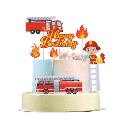 8Pcs Fireman Cake Cupcake Topper Set Fire Truck Engine Happy Birthday Party Au - Aimall