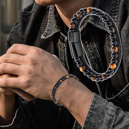Tiger Eye Natural Stone Beaded Bracelet Women Men Elasticity Bangle hand Jewelry - Aimall
