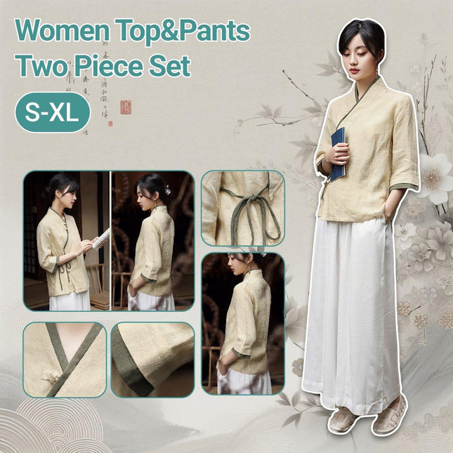 Improved Hanfu Women Cross Collar Chinese Style Retro Tea Art Health Tang Suit