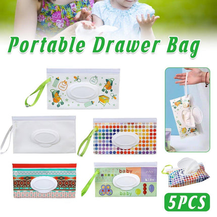 5PCS Dispenser Travel Wet Wipe Bag Pouch Portable Tissue Case Holder
