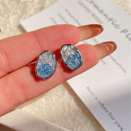 Retro Blue Crystal Earrings Fashion Jewelry Sea Salt Silver Needle Design