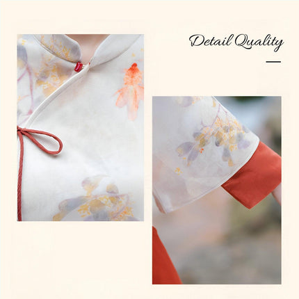 Autumn Winter New Chinese Style Cheongsam Top Women girl Fashion Improved Skirt Dress Suit - Aimall