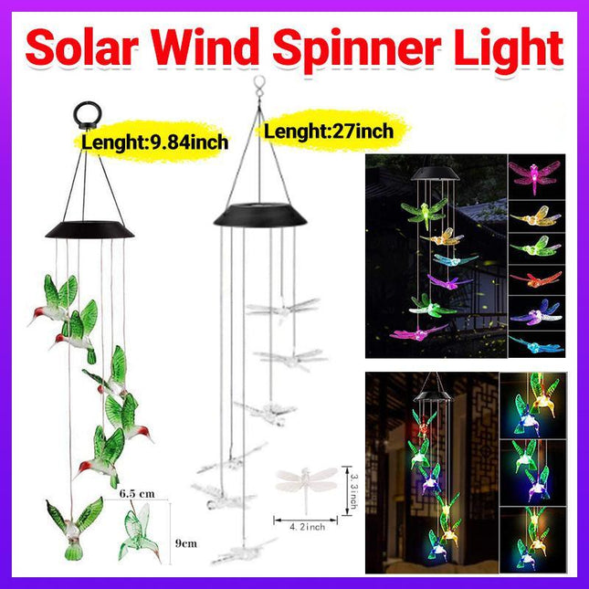 Wind Chimes Solar Powered LED Lights Changing Hanging Garden Yard Outdoor Decor - Aimall