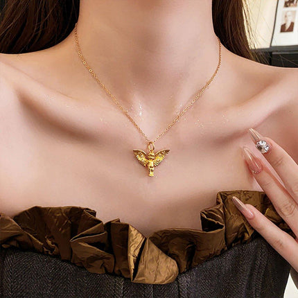 Elegant Zircon Angel Necklace Retro Fashion Clavicle Chain Luxury Jewelry