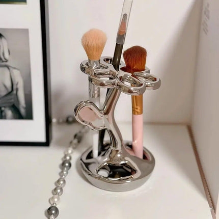 6 Slots Ceramic Toothbrush Holder Flower Shaped Makeup Brush Bathroom Shelf