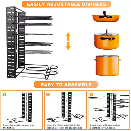 Adjustable Multi Layer Pot Lid Rack Vertical Storage Organizer Countertop Holder