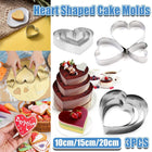 3X Stainless Steel Cake Mold 10/15/20cm Heart Baking Cake Ring For Mousse Party