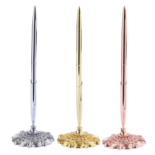 6pcs Black Ballpoint Pen Set Plum Blossom Base Office Desk Signature Writing Pen